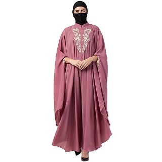 Designer Irani Kaftan with chikan embroidery work- Puce Pink